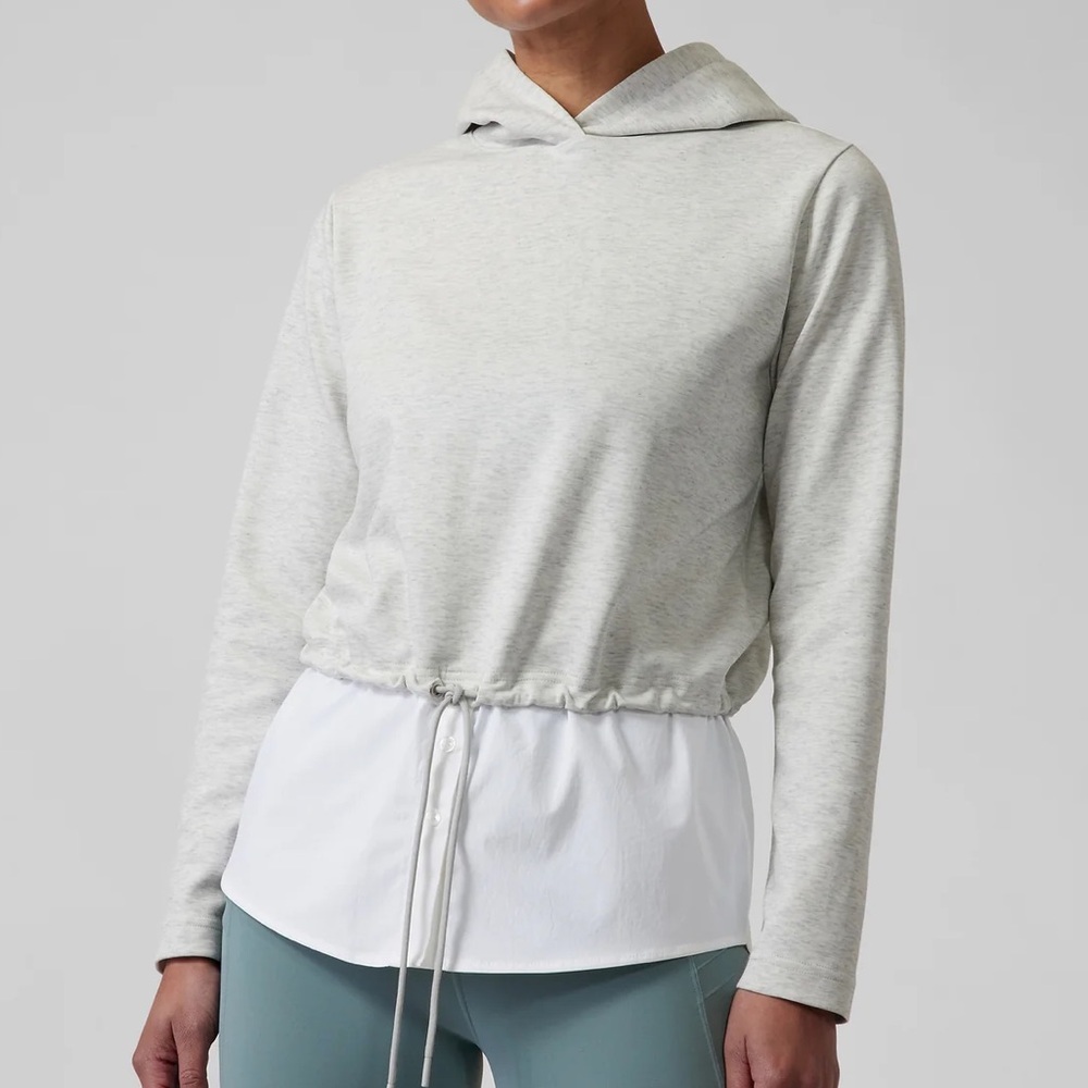 Athleta Gallery Hoodie Top White Grey XS